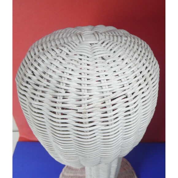 White Wicker Mannequin Head Hat Stand Display Vintage MCM 19" Tall Long Neck - Picture 4 of 14